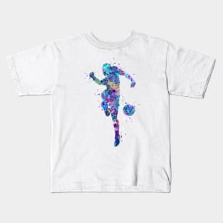 Boy Soccer Player Shooting Pose Watercolor Kids T-Shirt